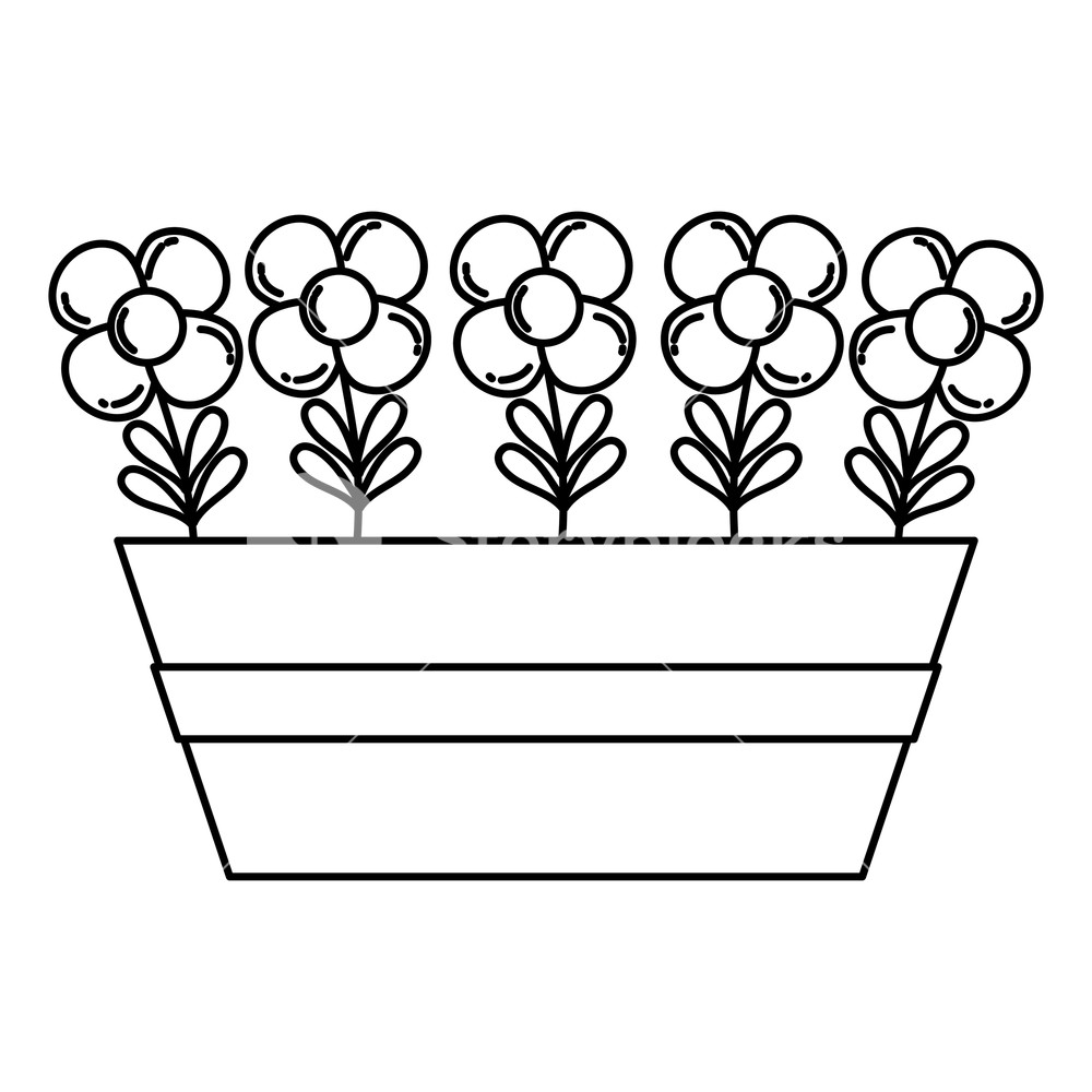 1000x1000 Line Tropical Flowers Plants Style Inside Flowerpot Vector