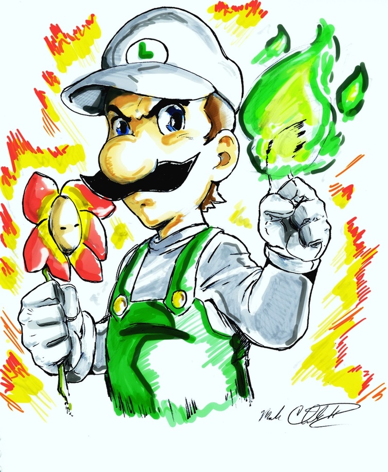 755x920 Luigi Fire Flower Power, An Art Print