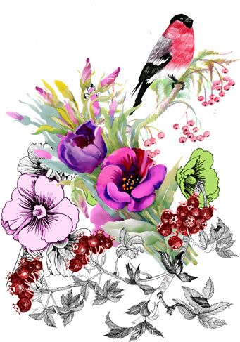 341x487 watercolor drawn birds flowers clip art watercolor drawing