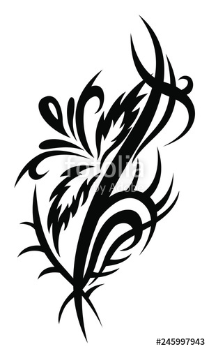 300x500 Black Flower Tribal Tattoo Pattern On White Background Vector