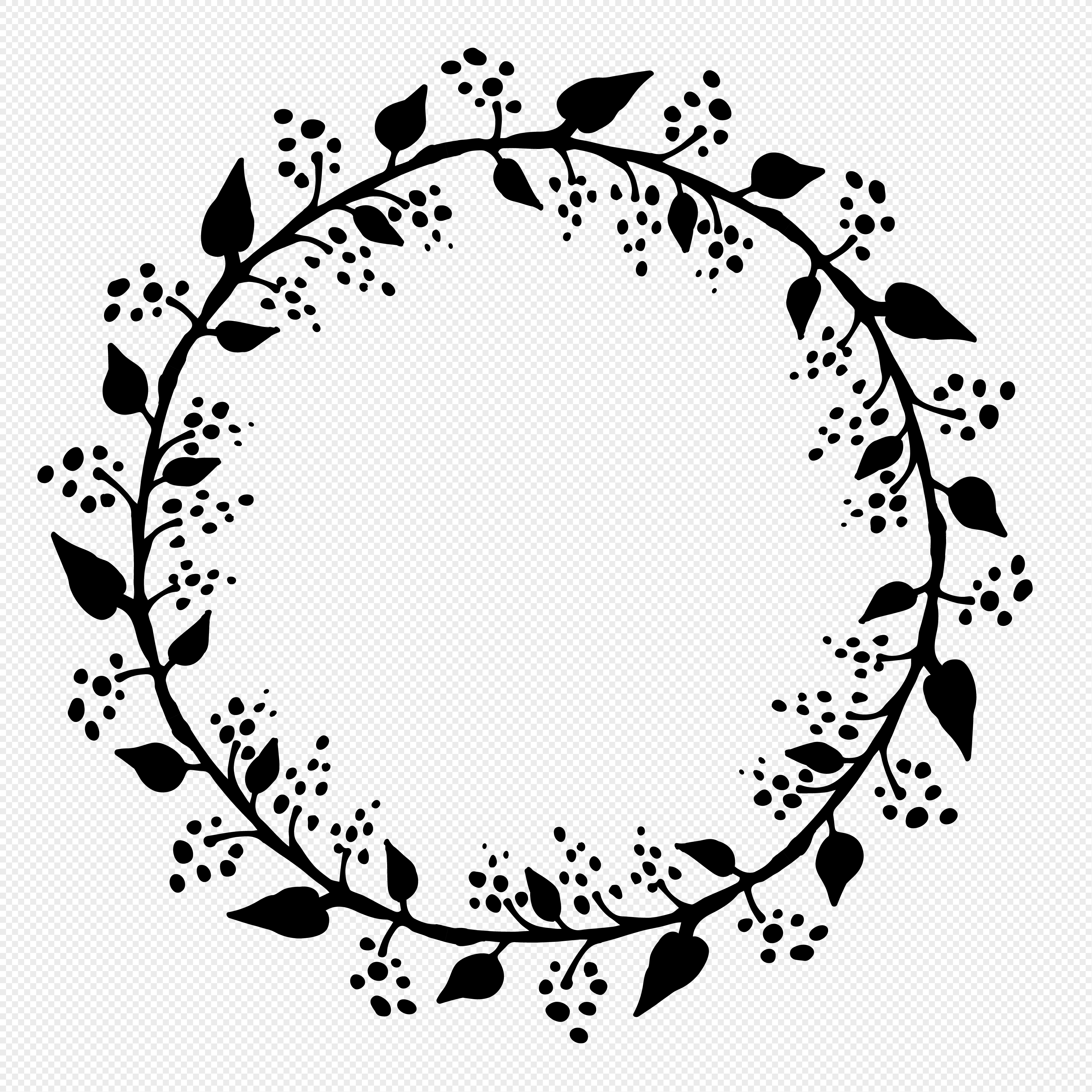 3621x3621 Flower Wreath Png Black And White