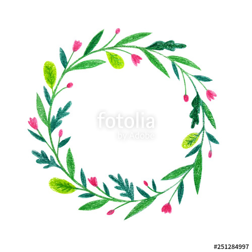 500x500 illustration drawing sweet wreath flower, color pencils, clipping
