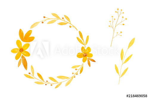 500x334 Watercolor Illustration, Set Of Hand Drawing Fall, Autumn Flowers