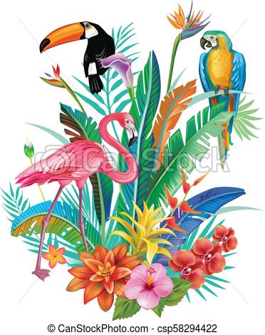 372x470 Composition Of Tropical Flowers And Birds Arrangement
