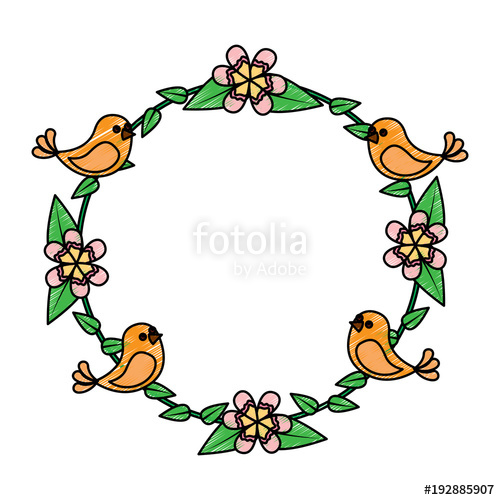 500x500 Floral Wreath Birds Flowers Natural Decoration Vector Illustration
