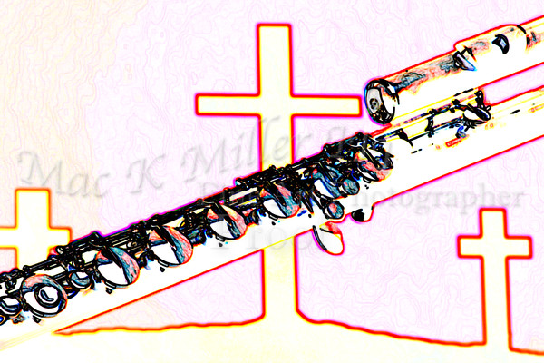 600x400 Flute Over Christian Crosses Wall Art Drawing