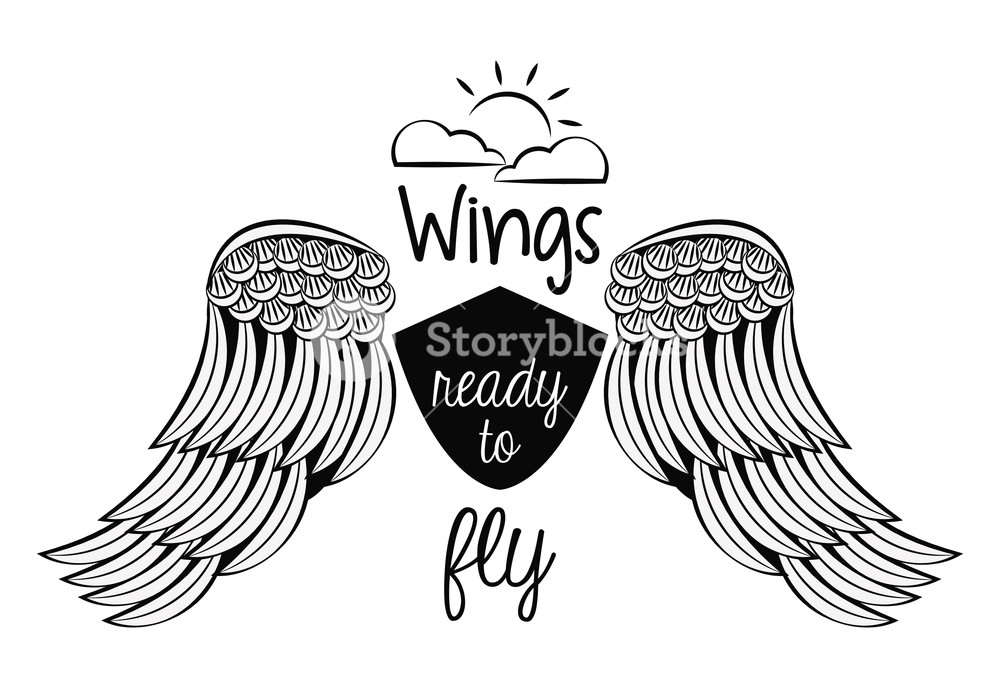 1000x687 Wings Ready To Fly Colorful Draw Emblem Vector Illustration