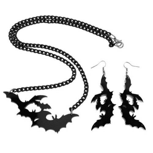 501x501 Flying Bats Earrings Necklace Or Set Black Acrylic Pendant Bat