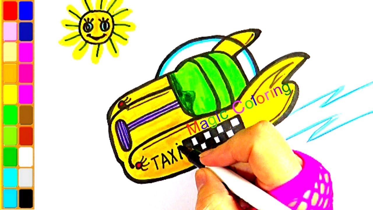 1280x720 How To Draw A Flying Car Coloring Flying Taxi Car For Kids