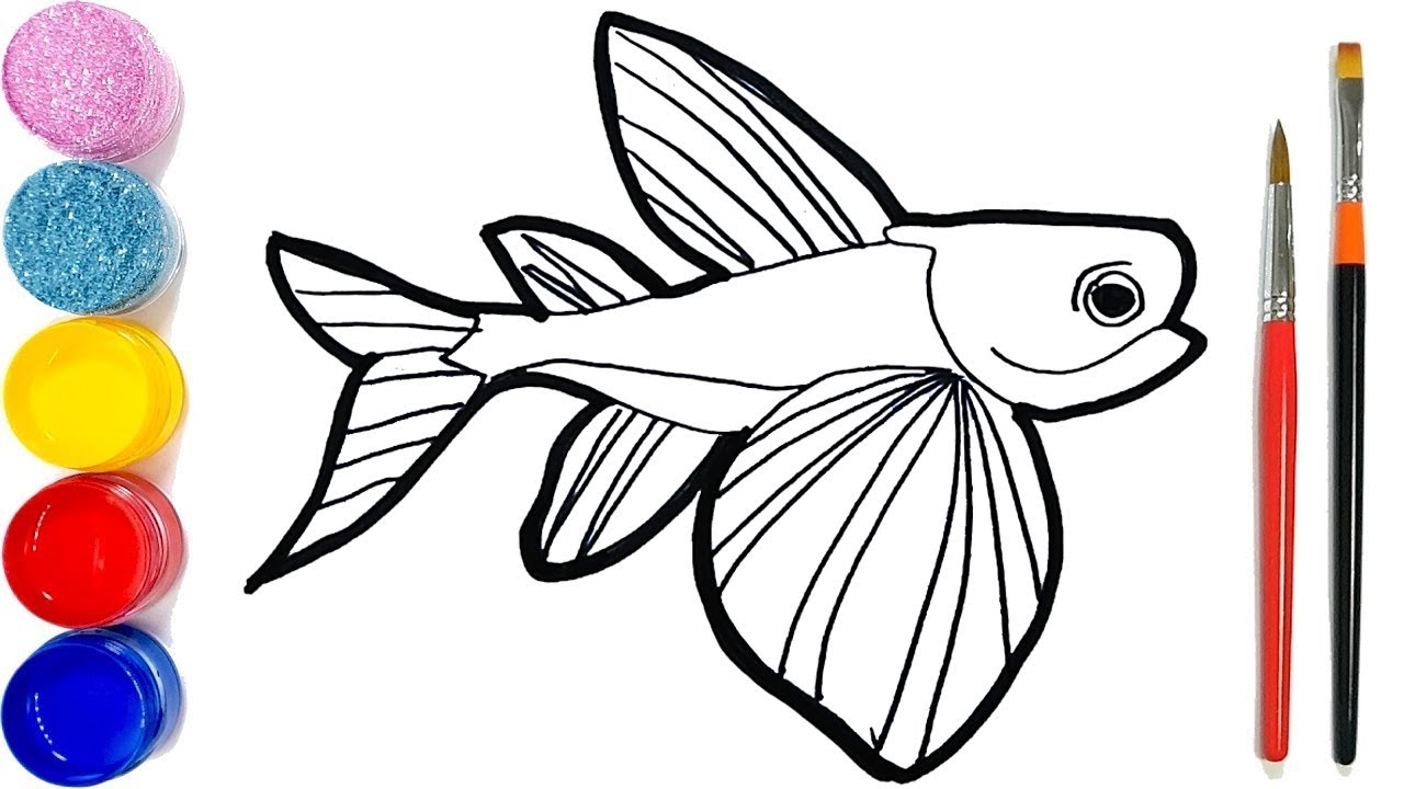 1280x720 Flying Fish Coloring And Drawing Painting Learn Colors For Kids