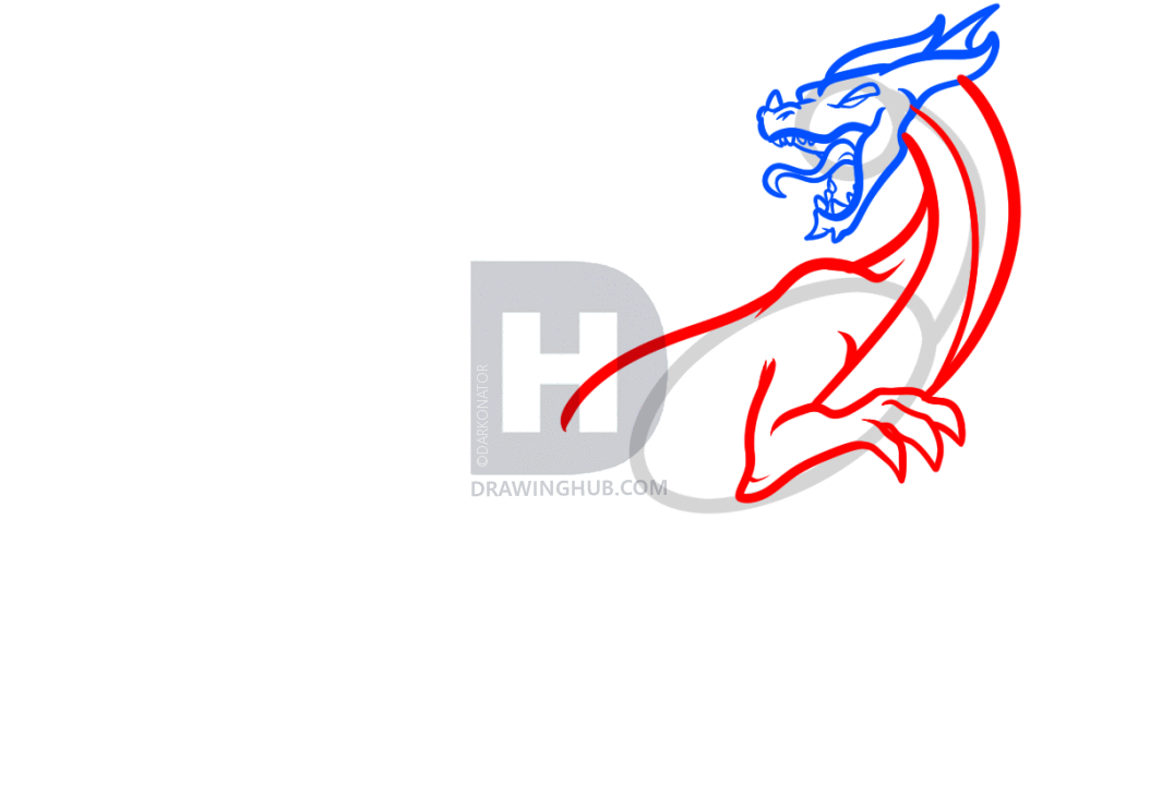 1054x720 How To Draw A Flying Dragon, Dragon In Flight, Step