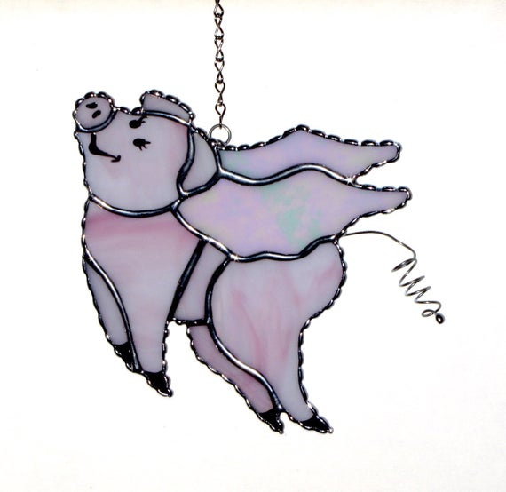 570x554 Stained Glass Suncatcher Pink Flying Pig When Pigs Fly Etsy