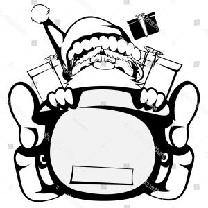 300x300 Photostock Vector Santa Claus Flying In Sleigh With Reindeer Black