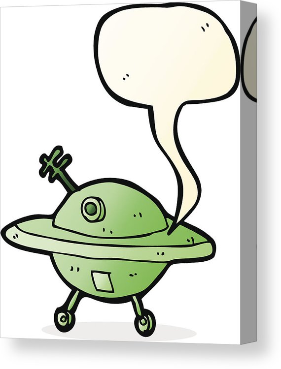 570x750 cartoon flying saucer with speech bubble canvas print canvas art