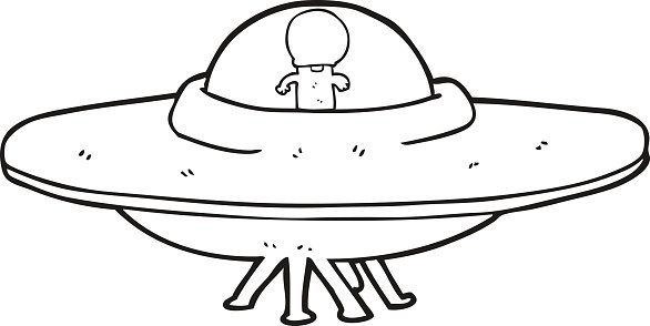 586x294 black and white cartoon alien flying saucer stock vectors