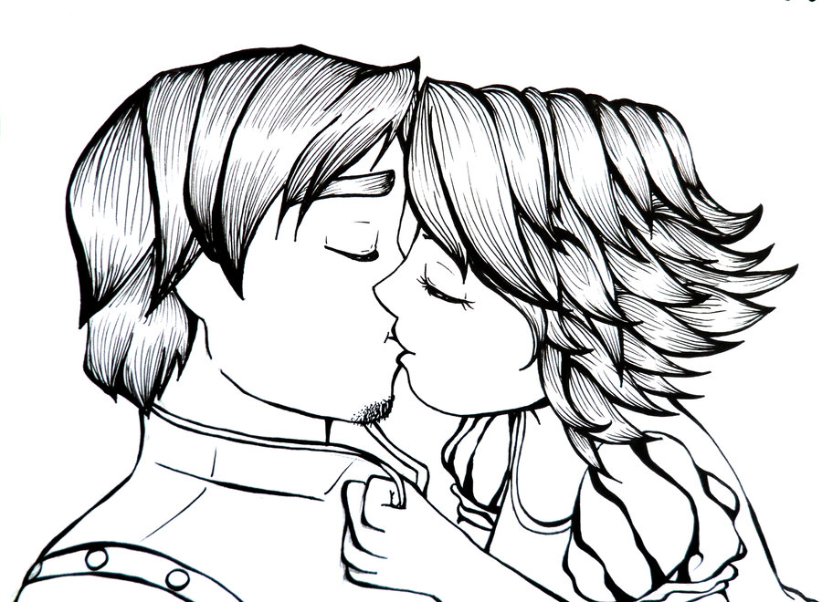 900x660 Flynn Rider And Rapunzel Kiss Drawing