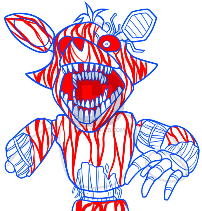 692x720 How To Draw Phantom Foxy From Five Nights At Freddys Step