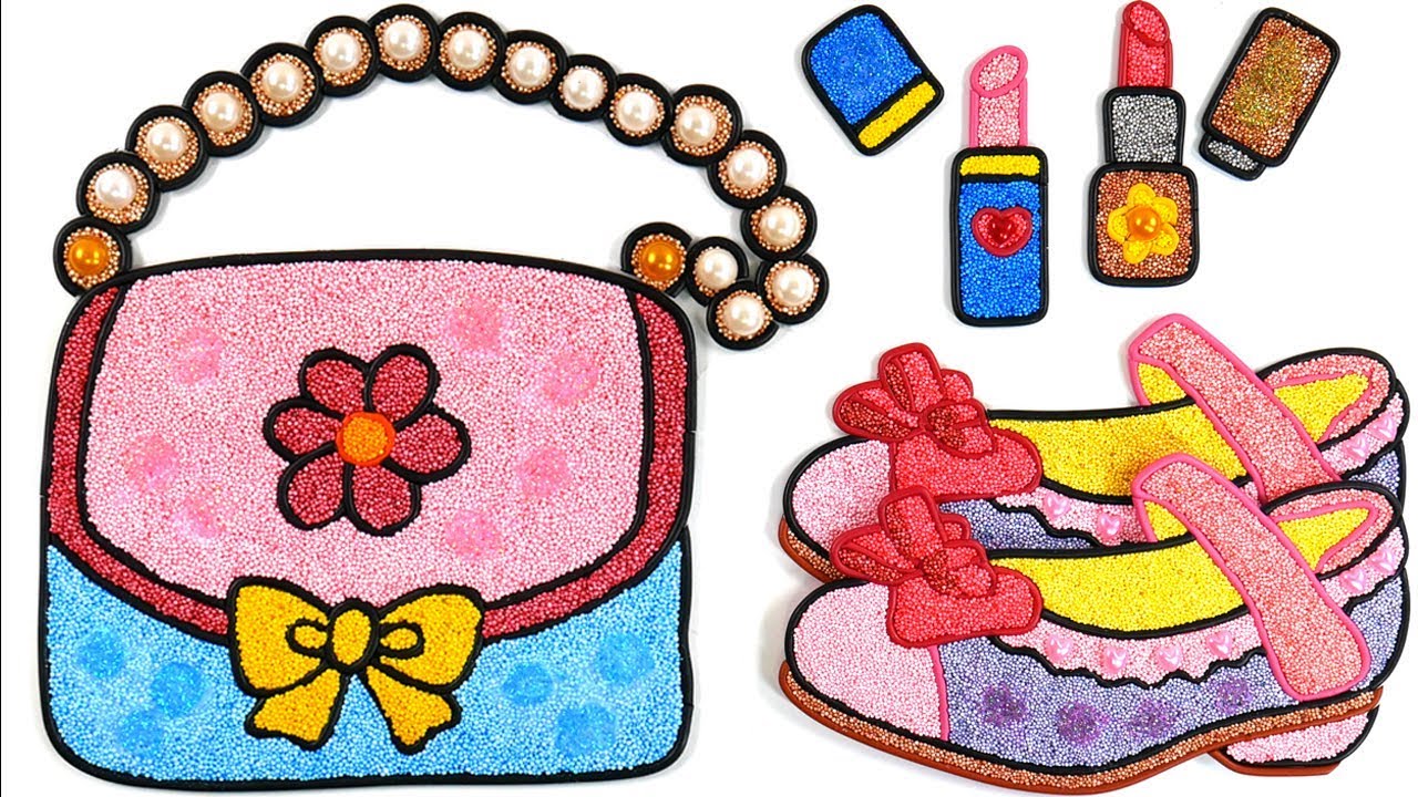 1280x720 Coloring Shoes, Lipstick, Handbag With Foam Clay For Kids