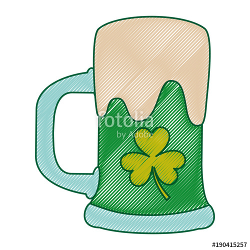 500x500 Green Beer Glass Foam And Clover Vector Illustration Drawing Image