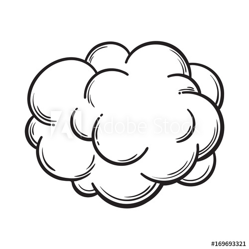 500x500 Hand Drawn Fog, Smoke Cloud, Black And White Comic Style Sketch