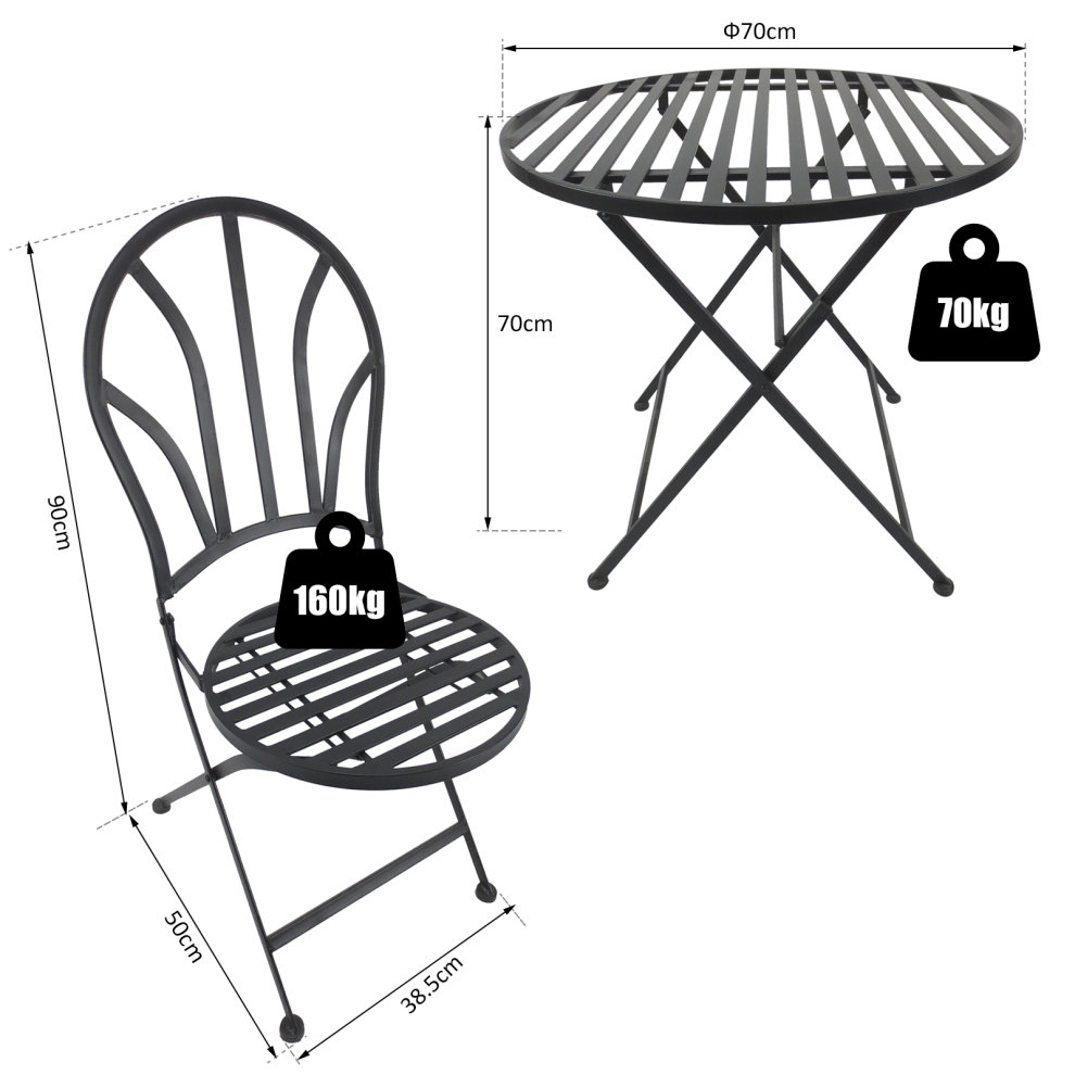 990x990 Outsunny Garden Metal Bistro Set Folding Chair Table Outdoor