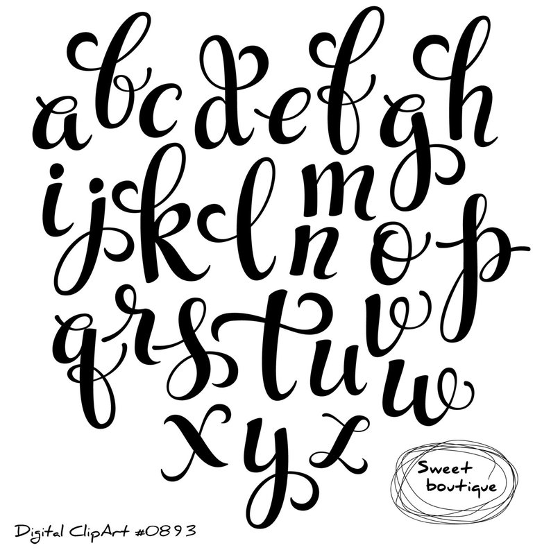 794x793 Black Font Clip Art Handdraw Digital Alphabet Alphabet Etsy