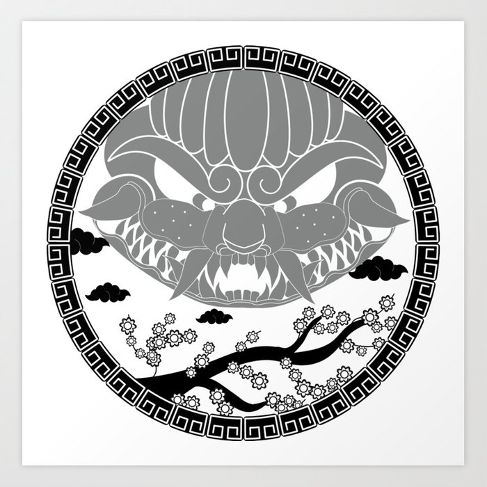 700x700 foo dog gray art print
