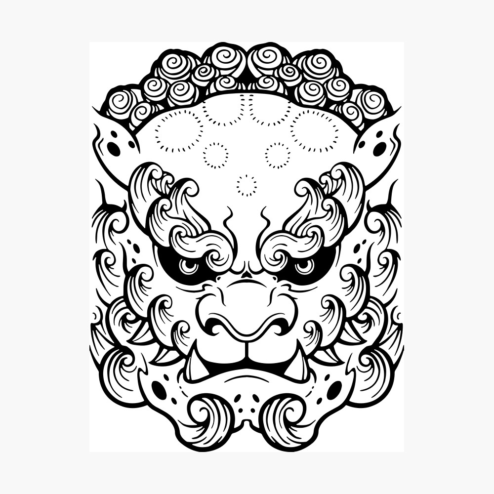 1000x1000 komainu foo dog framed print
