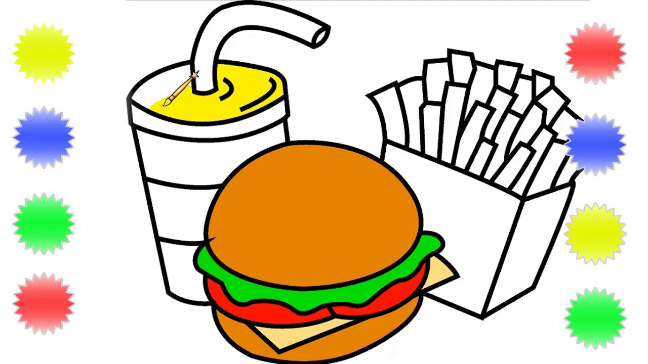 1280x720 Coloring Pages Hamburger And Fries