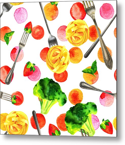 493x572 Seamless Pattern Of Watercolour Vegan Food Themed Drawings Metal