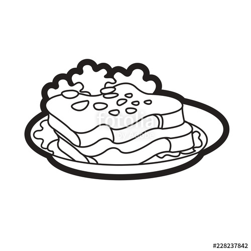 500x500 Isolated Black And White Plate With Bread Slices Vector Drawing