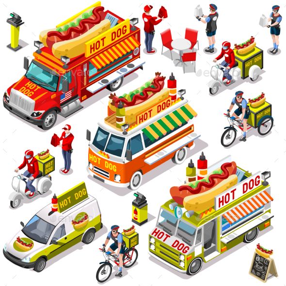 590x590 Hot Dog Take Away Isolated Food Truck And White Car Or Van