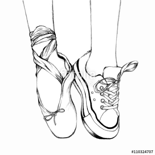 500x500 Foot Wear Ballet Shoes And Sneakers Black And White Line Art
