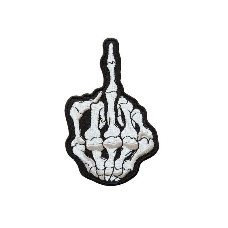 794x794 Skeleton Hand Middle Finger Embroidered Iron On Patch Heat Etsy