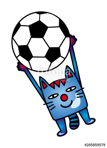 362x500 a cartoon blue cat catches a soccer