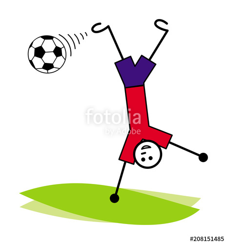 465x500 A Cartoon Man, A Football Player Hits The Ball Upside Down