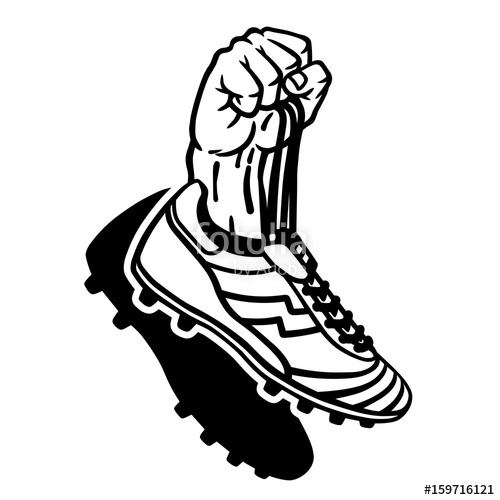 500x500 Raised Hand Holding Football Boots Hand Drawn Vector Illustration