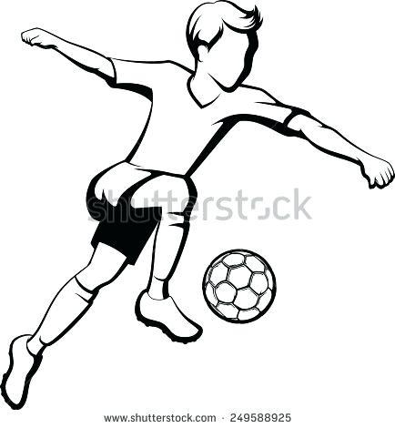 434x470 Black White Outline Boy Kicking Soccer Stock Vector Royalty Free