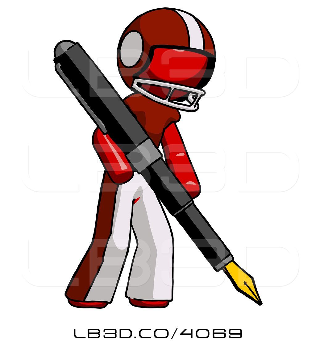 1024x1124 Illustration Of Red Football Player Guy Drawing Or Writing