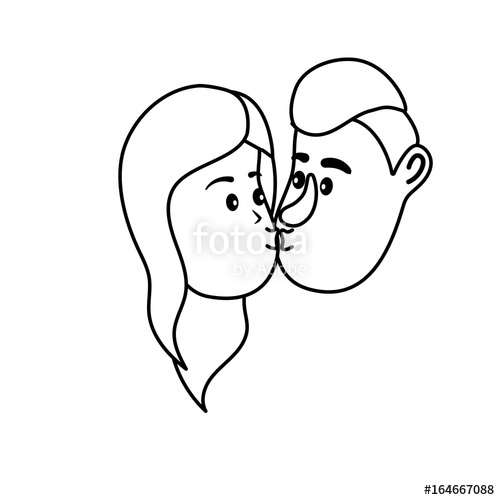 500x500 Line Avatar Couple Face Kissing With Hairstyle Design Stock Image