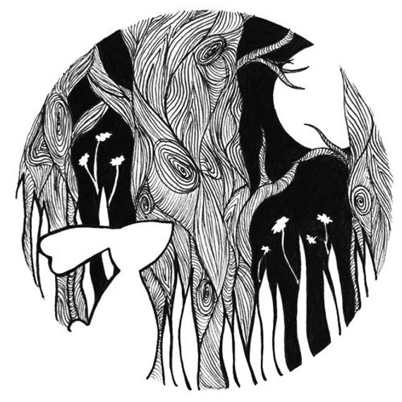 570x570 The Rabbit And The Moon In The Forest Black And White Pen Etsy