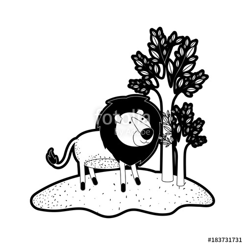 500x500 Lion Cartoon In Forest Next To The Trees In Black Silhouette