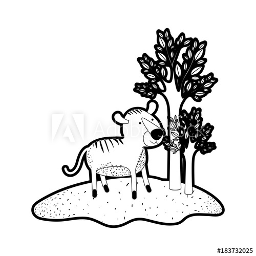 500x500 Tiger Cartoon In Forest Next To The Trees In Black Silhouette