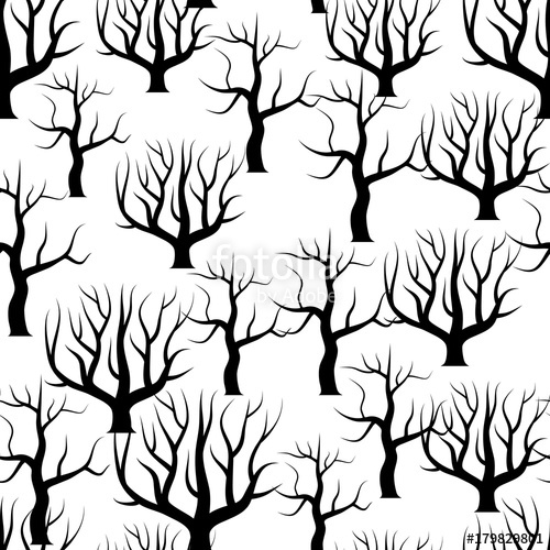 500x500 Seamless Black And White Curved Trees Without Leaves Backgrounds
