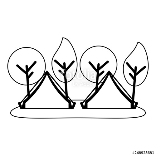 500x500 Camping Tents In Forest Black And White Stock Image And Royalty