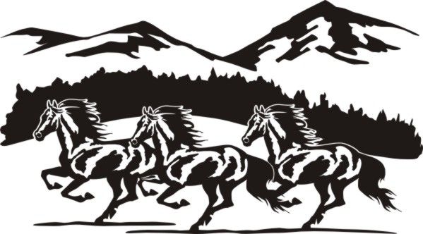 599x332 Wild Horses Mountain Scene Sticker