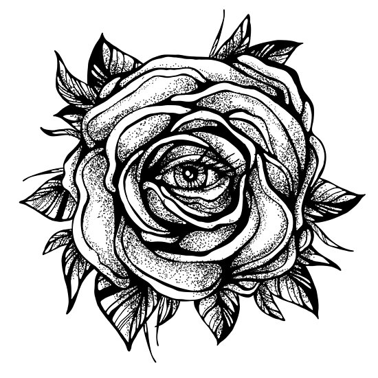 550x550 Black Tattoo Rose Flower With The Eye Posters