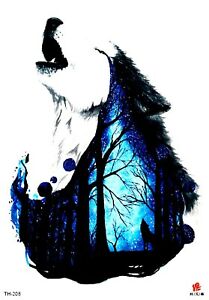 209x300 us seller, fake face decor forest wolf large arm temporary