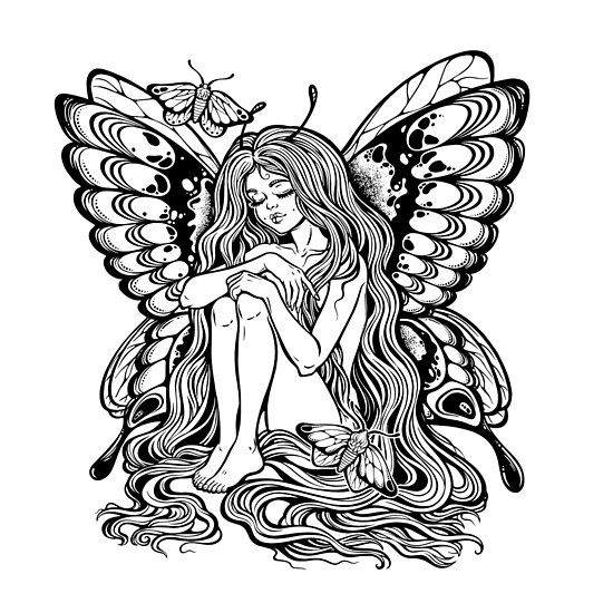 550x550 Young Girl Butterfly With Long Wavy Hair Falling To The Ground