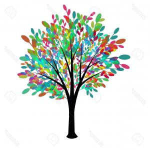 300x300 photostock vector deciduous tree with leaves and grass drawing